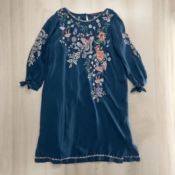 JOHNNY WAS Arva embroidered butterfly floral blue dress XS - Picture 3 of 8
